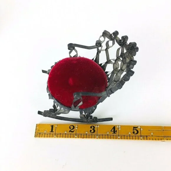 Vtg Tin Can Rocking Chair Ottoman Victorian Dollhouse Furniture Folk Tra… - Picture 7 of 9